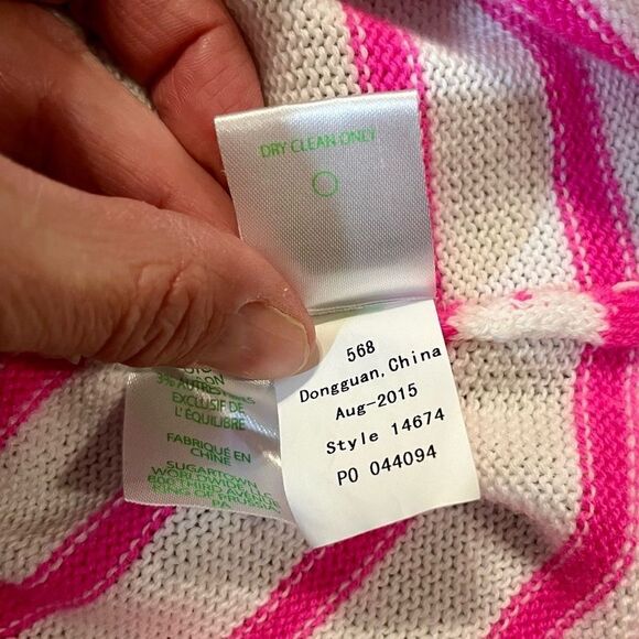 Lilly Pulitzer Long Sleeve Adair Sweater Pink White Stripe Blue Button Top Mediu - Picture 9 of 9